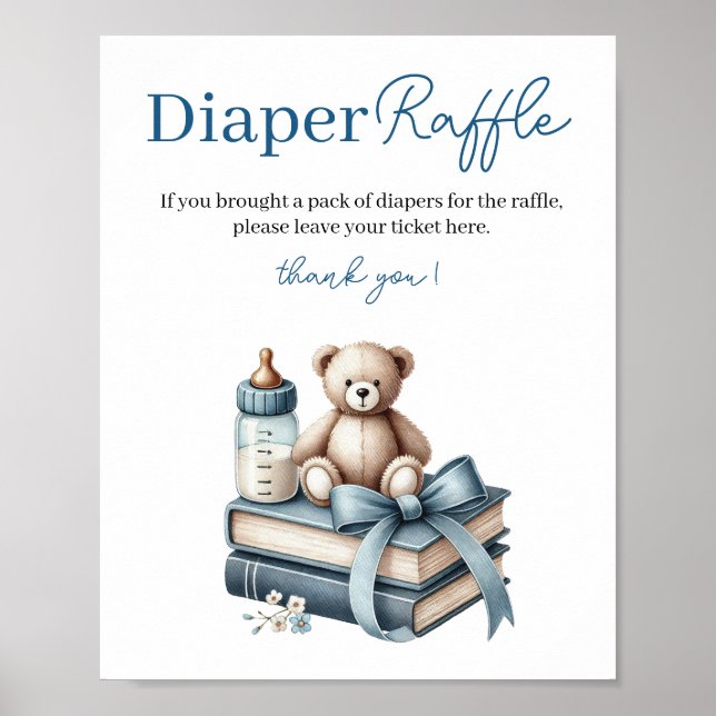 Teddy Bear Baby Shower Diaper Raffle Sign (Front)