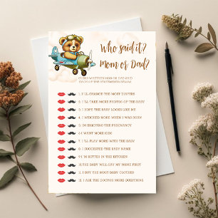 Teddy Bear Baby Shower Game Who Said It Mom or Dad