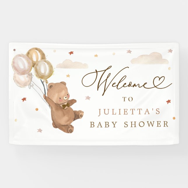Teddy Bear Baby Shower Gender Neutral Bear Welcome Banner (Horizontal)