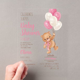 Teddy Bear Baby Shower Girl Acrylic Invitation