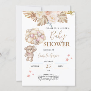 Teddy Bear Baby Shower Girl Invitation
