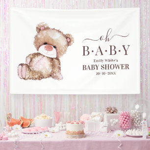 Teddy Bear Baby Shower, Girl Pink Bear Baby Shower Banner