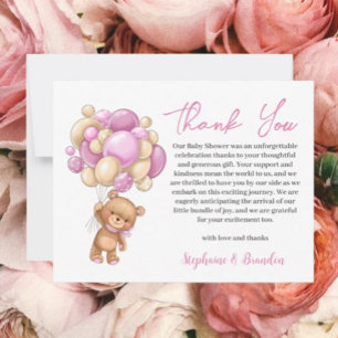 Teddy Bear baby Shower Girl thank you Holiday Card