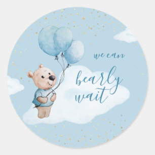 Teddy Bear Baby Shower Gold Blue Classic Round Sticker