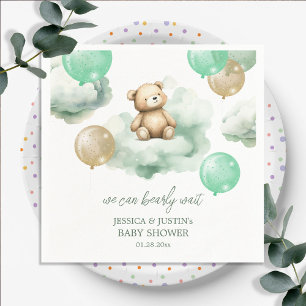 Teddy Bear Baby Shower Green and Neutral Balloons Napkin