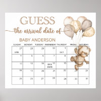 Teddy Bear Baby Shower Guess Due Date Calendar  Po