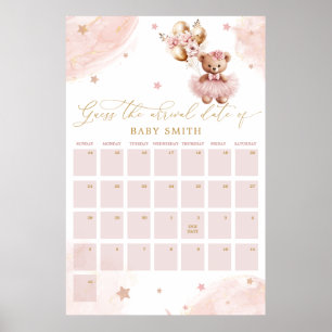 Teddy Bear Baby Shower Guess Due Date Calendar Poster