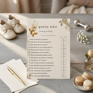 Teddy Bear Baby Shower Guess Who Game, Neutral  Be Invitation