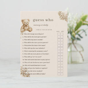 Teddy Bear Baby Shower Guess Who Game, Neutral  Be Invitation