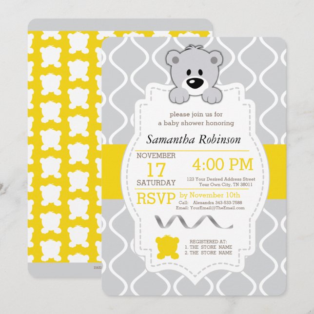 Teddy Bear Baby Shower Invitation (Front/Back)