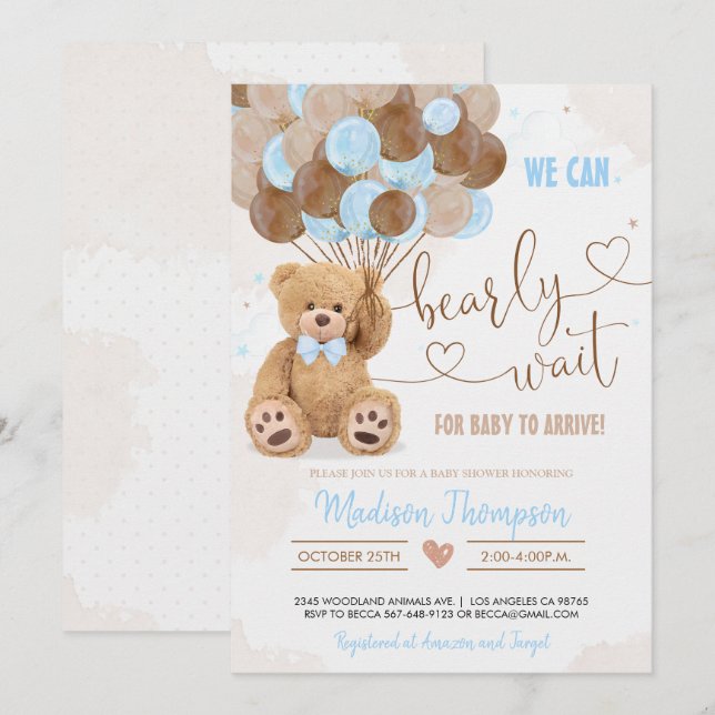 Teddy Bear Baby Shower Invitation (Front/Back)
