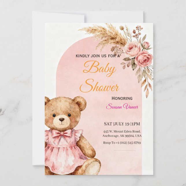 Teddy Bear Baby Shower Invitation  (Devant)