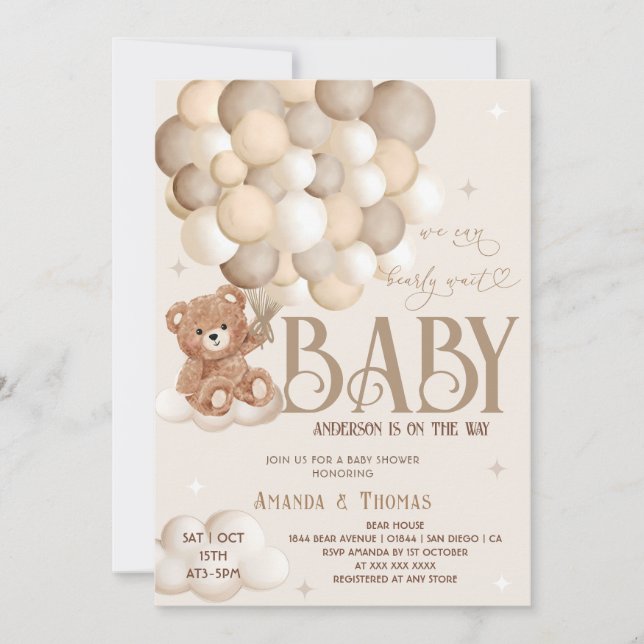Teddy Bear Baby Shower Invitation (Front)