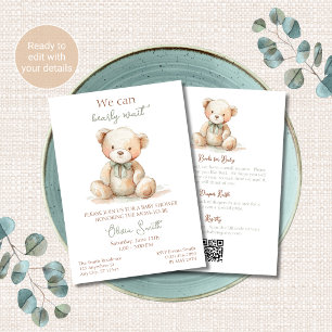 Teddy Bear Baby Shower Invitation All in One QR