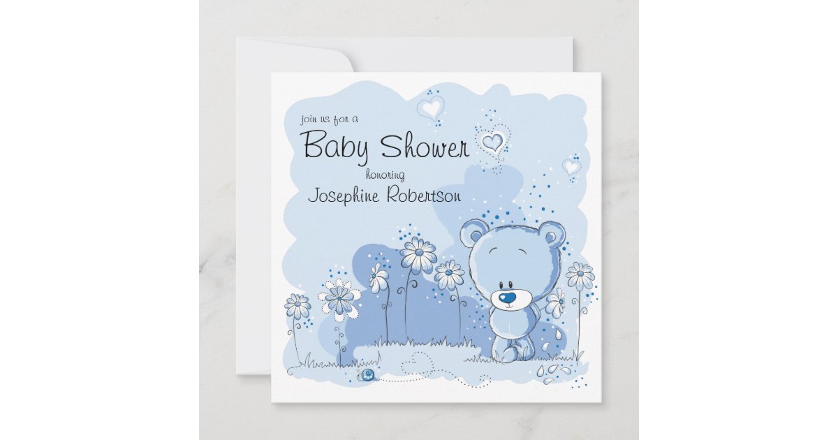 Teddy Bear Baby Shower Invitation - Blue | Zazzle.ca