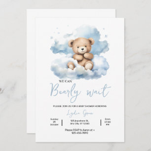 Teddy Bear Baby Shower Invitation, Can Bearly Wait Invitation