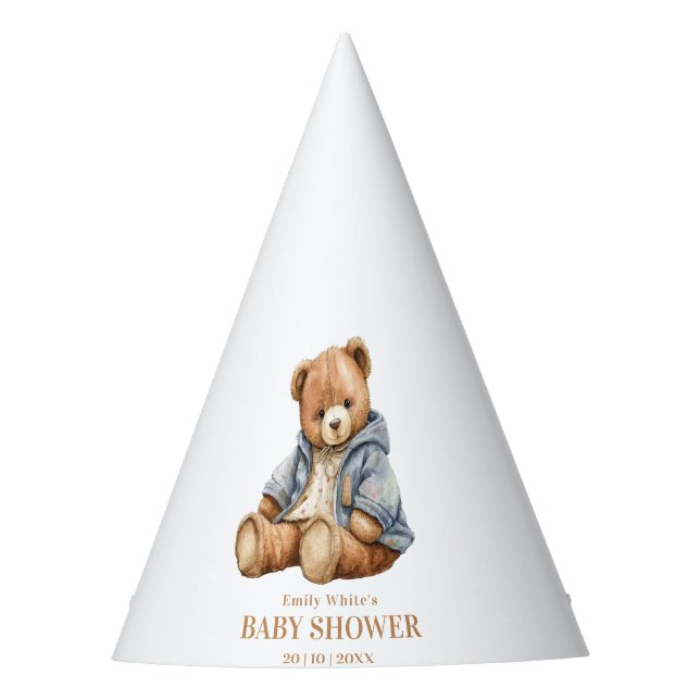 Teddy Bear Baby Shower Invitation Can Bearly Wait  Party Hat (Front)