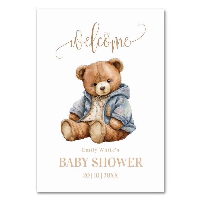 Teddy Bear Baby Shower Invitation Can Bearly Wait  Table Number (Front)