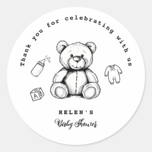 Teddy Bear Baby Shower Invitation, Gender Neutral  Classic Round Sticker