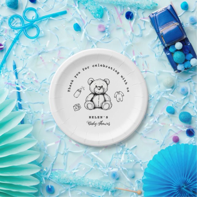 Teddy Bear Baby Shower Invitation, Gender Neutral  Paper Plate (Party)