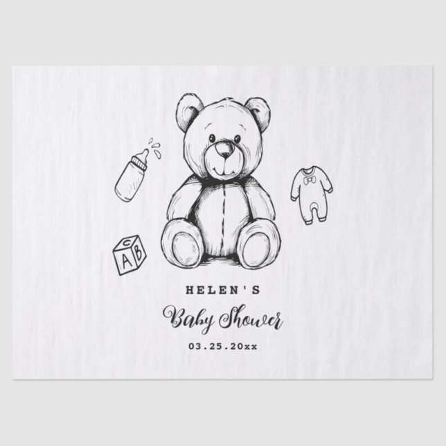 Teddy Bear Baby Shower Invitation, Gender Neutral  Tissue Paper (Front)