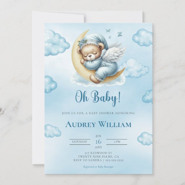 Teddy Bear Baby Shower Invitation Oh Baby (Front)