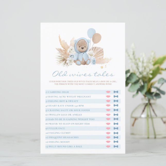Teddy Bear Baby Shower Old Wives Tale Game (Standing Front)