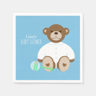 Teddy Bear Baby Shower Paper Napkin - on blue