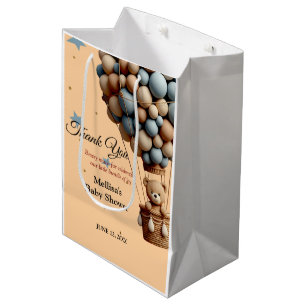 Teddy Bear Baby Shower Pastel Hot Air Balloon Medium Gift Bag