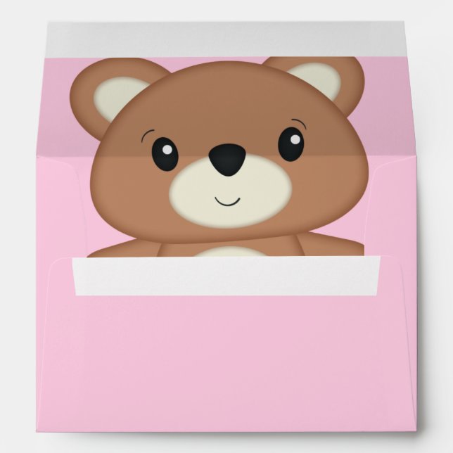 Teddy Bear Baby Shower Pink Girl Envelope (Back (Bottom))