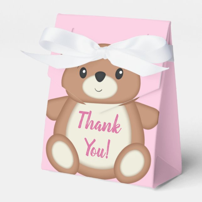 Teddy Bear Baby Shower Pink Girl Favor Box (Front Side)