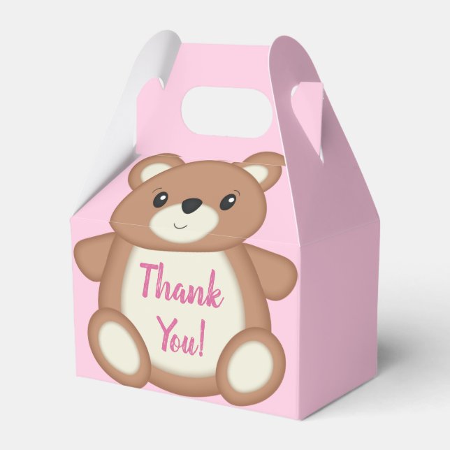 Teddy Bear Baby Shower Pink Girl Favor Box (Front Side)