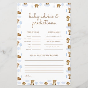Teddy Bear Baby Shower Predictions & Advice Card