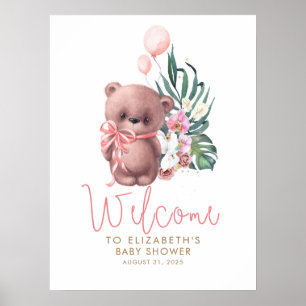 Teddy Bear Baby shower rose Affiche de bienvenue