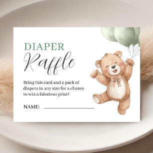 Teddy Bear Baby Shower Sage Green Diaper Raffle Enclosure Card