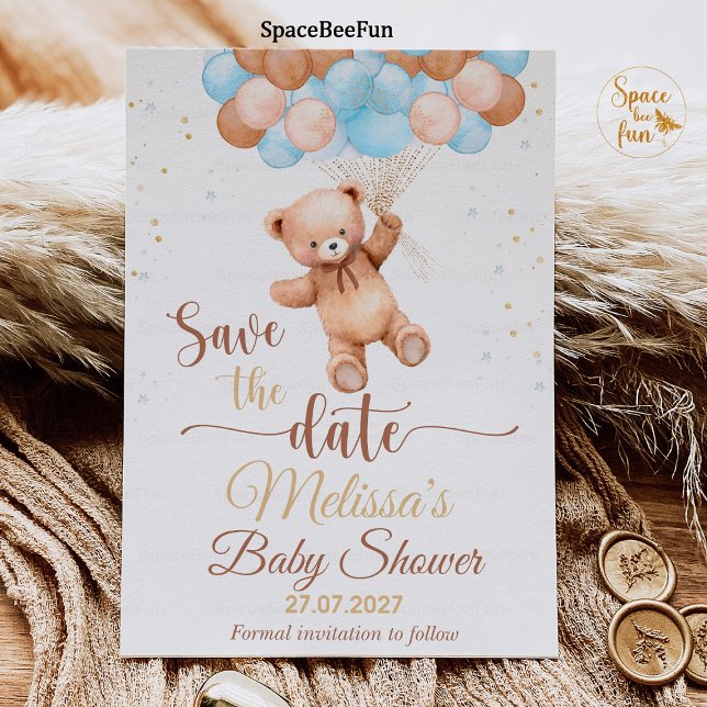 Teddy Bear Baby Shower Save The date We Can Bearly Invitation (teddy bear baby shower boy,save the date,baby shower bear 
invitation,boho bohemian bear,we can bear)