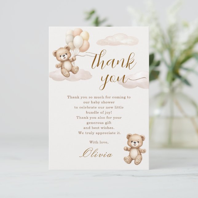 Teddy Bear Baby Shower Thank You Card (Standing Front)