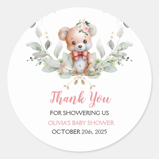 Teddy Bear Baby Shower Thank You Favour Classic Round Sticker (Front)