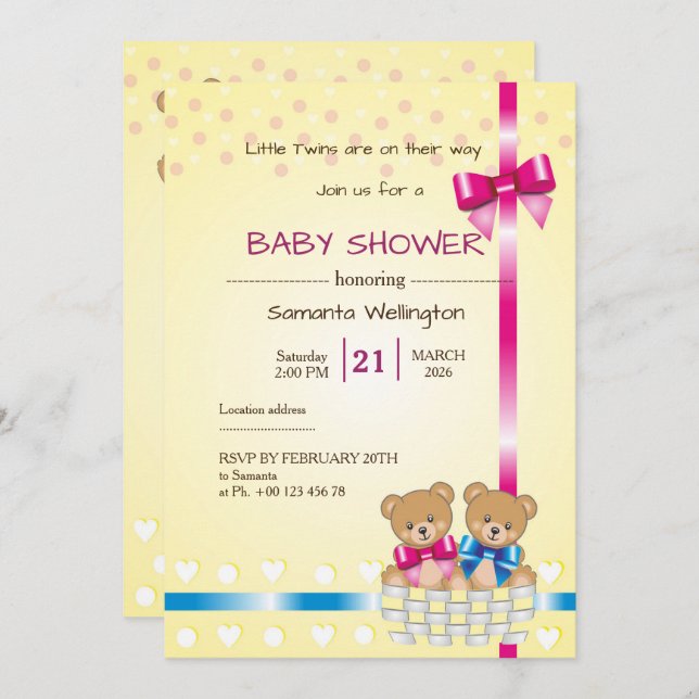 teddy bear baby shower, we are TWINS Invitation (Front/Back)