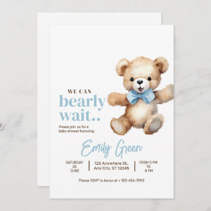 Teddy Bear Baby Shower, We Can Bearly Wait Boy  Invitation