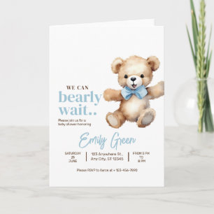 Teddy Bear Baby Shower, We Can Bearly Wait Boy  Invitation