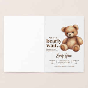 Teddy Bear Baby Shower We Can Bearly Wait minimal Foil Card