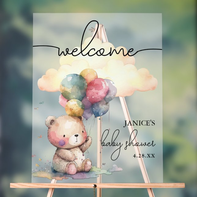 Teddy Bear Baby Shower Welcome Acrylic Sign (Neutral)
