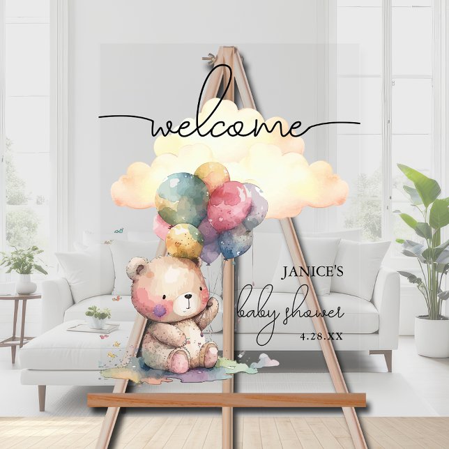 Teddy Bear Baby Shower Welcome Acrylic Sign (Teddy Bear Baby Shower Welcome Acrylic Sign)
