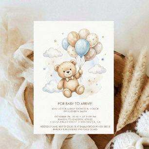 Teddy Bear Baby Shower with Brown Sage Balloons Invitation