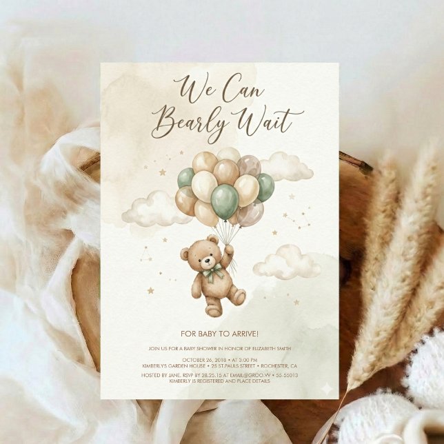 Teddy Bear Baby Shower with Brown Sage Balloons Invitation (Creator Uploaded)