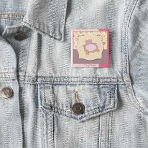 Teddy Bear Baby Shower with Retro Circles  2 Inch Square Button