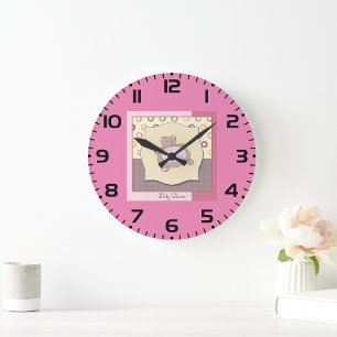 Teddy Bear Baby Shower with Retro Circles  Large Clock