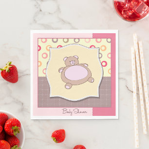Teddy Bear Baby Shower with Retro Circles  Napkin