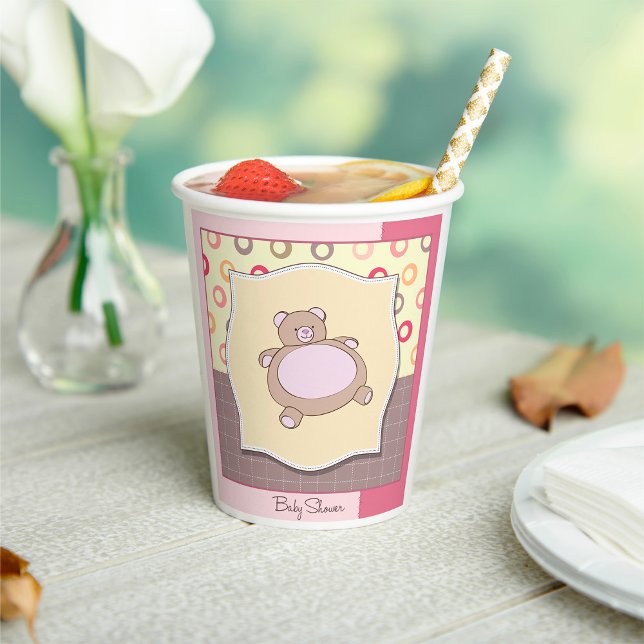 Teddy Bear Baby Shower with Retro Circles  Paper Cups (Creator Uploaded)